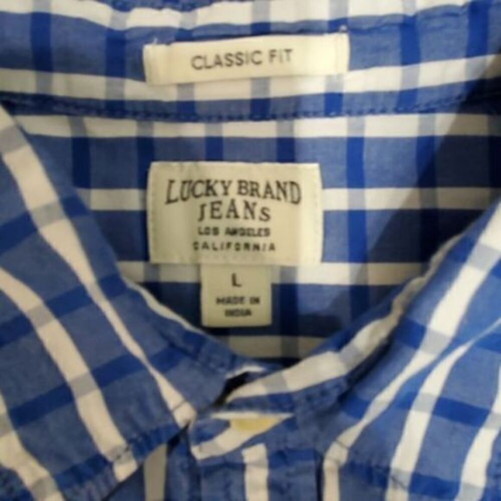 Lucky Brand Jeans‎ Men's Large L/S Classic Fit Button Front Plaid Blue White - Picture 2 of 3